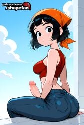 1futa 2026 absurd_res absurdres ai-created ai-generated ai_art ai_generated ambiguous_gender artist_name ass bandana bangs bare_shoulders big_cock big_dick big_penis black_eyes black_hair blue_pants blue_sky blunt_bangs breasts bust chest closed_mouth cloud cock crop_top day denim dick dragon_ball erection fit_futa from_behind futanari hi_res high_quality high_resolution intersex jeans large_penis looking_at_viewer looking_back medium_breasts midriff outdoors pan_(dragon_ball) pants patreon patreon_username penis red_shirt shapefan shirt short_hair sitting sky sleeveless solo stable_diffusion tagme uncensored