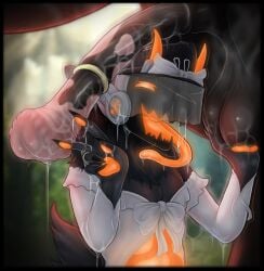 animal_genitalia animal_penis anthro_on_feral balls bestiality black_body bodily_fluids clothing cum dress duo equid equine equine_genitalia equine_penis fan_character feral genital_fluids genitals gesture hand_gesture hi_res horse machine male male/male male_focus male_only mammal orange_eyes orange_tongue penis protogen saintmarmo saliva steam tail tongue tongue_out v_sign wedding_dress zoophilia