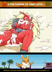 bandai beach blaziken breasts comic crossover cum digimon droll3 female nintendo nude pokemon pokemon_(species) renamon seaside video_games