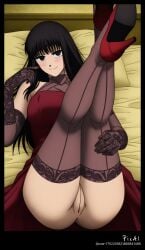 1girl, 4k 8k ai_generated anatomy, anime beautiful bed, black blushing, body, clean coiffed, colors, content detailed dress, explicit expressive eyes, eyes.,sakamoto face, female, flat gloves, gradient hair, happy heels, high highlights, highs, lace legs legs, lineart, long lying, makeup, manicure, masterpiece, mature minimal muted on osaragi_(sakamoto_days) pedicure, perfect pose, quality quality, resolution, ribbon sakamoto_days screenshot seductive see-through sensual, shading, shadow, shape, simple soft solo, style, thigh thighs, thin tighs up, well