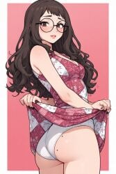 1girls ai_generated ass brown_eyes brown_hair bubble_ass bubble_butt butt_focus cute_face dress dress_lift dress_lifted_by_self female female_focus flowers fluffy_hair geek glasses heart innocent kyokalovesxo lifting_skirt light-skinned_female makeup mole mole_on_ass mole_under_eye moles nerdy_female pale-skinned_female pale_skin panties petite petite_body pink_background pink_dress pretty_face red_background round_ass seductive skinny_female soft_breasts soft_skin sundress underwear valentine's_day white_panties young_female younger_female youthful_features