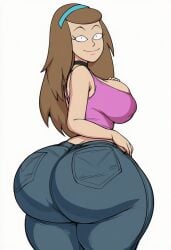 ai_generated ass background_character booty breasts brown_hair cartoon_network casandra_(regular_show) curvaceous curvaceous_body curvaceous_female curvaceous_figure curves curvy curvy_body curvy_female curvy_figure curvy_hips dumptruck_ass dumptruck_butt giant_hips gigantic_ass gigantic_breasts hips huge_as huge_boobs huge_breasts huge_butt huge_hips jeans large_ass large_butt large_hips lubbasdump massive_ass massive_hips midriff plump_ass plump_booty plump_hips regular_show sandals_girl smile smiling tank_top tanktop thighs tight_clothing wide_hips