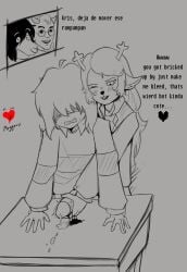 2025 artist_request bleeding bleeding_from_penis blood blood_on_hand blood_on_penis cum cum_on_table deltarune handjob helping_hand kris_(deltarune) masturbation noelle_holiday sketch soul_(deltarune) susie_(deltarune)