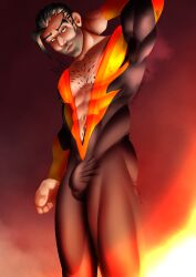 beefy body_hair bulge character dick dispatch_(game) fanart fire flambae flame flames game gay hairy hot human lycra male michael4ngel moustache muscle no_ai noai steam steamy suit superhero sweat sweaty warm