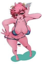 1girls big_breasts bikini_bottom bikini_top breasts cinnamon6 female female_only id_card mina_ashido my_hero_academia pink_body pink_hair tagme