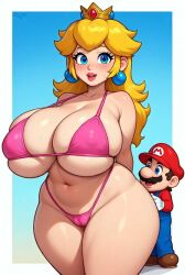 2d_animation ai_generated animated big_breasts bikini curvaceous curvy curvy_female curvy_figure huge_breasts large_breasts larger_female male/female mario mario_(series) princess_peach smaller_male super_mario_bros. tagme video voluptuous