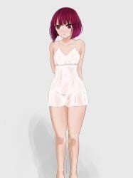 arima_kana camisole oshi_no_ko panties pantsu red_eyes red_hair simple_background standing transparent_shirt white_background
