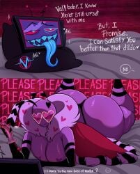 angry angry_at_another ass_crack before_anal big_booty big_butt booty butt_crack dildo fat_ass hazbin_hotel head holding_dildo hoothoot666 literal_head moobs on_back panties_only thong_only tv_head underwear_only valentino_(hazbin_hotel) vox_(hazbin_hotel)