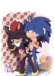 2boys 7624cq anthro balls barefoot bathroom blue_fur blush cat_ears claws closed_eyes crying cum cum_string erection from_behind fur furry furry_only half-closed_eyes hedgehog inside male male_only mammal multiple_boys multiple_males nude open_mouth orgasm penis quills sega sex shadow_the_hedgehog sharp_claws soap sonic_(series) sonic_the_hedgehog standing sweat tears video_games wet yaoi