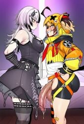 1futa 2d 2girls ahoge ai_generated ass asymmetrical_legwear balls bandaid bandaid_on_leg belt big_ass big_balls big_butt big_cock big_penis big_testicles bigger_female black_dress black_gloves black_hair black_nails black_thighhighs breasts brown_hair cock cyreneceo dress erection female fingerless_gloves flat_chest flat_chested from_side futa/female futa_with_female futanari gigantic_balls gigantic_cock gigantic_penis gigantic_testicles gigi_murin gloves grey_hair grin hair_ornament hand_on_own_hip height_difference hololive hololive_english hood huge_balls huge_cock huge_testicles jacket large_ass large_balls large_breasts large_butt large_cock large_penis large_testicles large_thighs larger_female long_hair looking_at_another massive_balls massive_cock massive_penis massive_testicles medium_breasts multicolored_hair multiple_girls penis penises_touching precum red_eyes sharp_teeth shiori_novella shorter_futa shorts single_thighhigh size_difference sleeveless smaller_futa smile split-color_hair striped_clothes striped_thighhighs taller_female teeth testicles thick_ass thick_butt thick_cock thick_penis thick_thighs thighhighs thighs twintails two-tone_hair uncensored vein veins veiny veiny_cock veiny_penis virtual_youtuber yellow_eyes