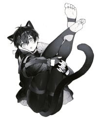blue_lock cat_ears cat_tail catboy cuntboy cuntboy/male curvy_figure cute_expression cute_eyes cute_face cute_male foot_focus innocent_expression isagi_yoichi kemonomimi nekomimi thick_thighs tounge_out unknown_artist wide_hips