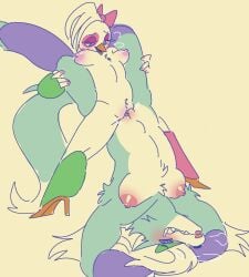 2025 accessory anthro areola armpit_tuft avian beak biped bird blush bow_ribbon breasts breath canid canine canis chest_tuft clenched_teeth closed_eyes clothing countershade_fur countershade_torso countershading crotch_tuft digital_media_(artwork) dipstick_tail duo female female/female female_on_bottom female_on_top five_nights_at_freddy's five_nights_at_freddy's:_security_breach footwear fur genitals glamrock_chica hair hair_accessory hair_ribbon hairbow hi_res high_heels humanoid_genitalia humanoid_vulva l0stsign4l lipstick looking_at_another looking_at_partner looking_pleasured makeup mammal markings monotone_background monotone_body monotone_fur mostly_nude motion_lines multicolored_body nipples on_bottom on_top open_beak open_mouth pink_lipstick purple_eyes ribbons roxanne_wolf roxyxchica scottgames sex sharp_teeth shoes simple_background standing steel_wool_studios tail tail_markings tan_background teal_body teal_fur teal_tail teeth tribadism tuft two_tone_body vaginal_penetration vulva white_body white_countershading white_fur white_hair white_tail_tip wolf