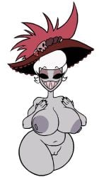 1girls big_areola big_areolae big_ass big_breasts big_thighs blue_eyes casual_nudity commission deadass_77 demon demon_girl fat_ass fat_pussy female female_only grey_body grey_skin hat hazbin_hotel huge_ass huge_breasts milf nude rosie_(hazbin_hotel) sharp_teeth smiley_face teasing thick_thighs thighs white_background white_hair