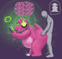2026 5_fingers accessory anal anal_penetration anthro anthro_penetrated biped black_eyebrows blue_necktie blush blush_lines bodily_fluids brainwashing cum cum_while_penetrated cumshot dialogue digital_media_(artwork) dinosaur drooling duo ejaculation electronics english_text erection eyebrows featureless_feet feet fingers gameoverse genital_fluids genitals glitch_productions gobbles_(gameoverse) grey_body grey_penis half-closed_eyes hand_on_another's_butt hand_on_butt hands-free headphones hi_res holding_object human human_on_anthro human_penetrating human_penetrating_anthro human_penetrating_male hypno_neet hypnosis hypnotic_screen interspecies looking_up male male/male male_anthro male_human male_penetrated male_penetrating male_penetrating_anthro male_penetrating_male mammal mind_control monotone_body mostly_nude mostly_nude_anthro mostly_nude_male musk narrowed_eyes necktie necktie_only nude nude_human nude_male open_mouth overweight overweight_anthro overweight_male penetration penile penile_penetration penis penis_in_ass pink_body prehistoric_species reptile ringed_eyes saliva scalie sex side_view speech_bubble standing standing_sex sweat sweaty_body teeth text tongue