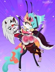 anthro ass ass_up bodily_fluids bruised bruised_butt butt_slap canid canid_demon canine canis choker clothed clothing clothing_lift corporal_punishment crying demon dress dress_lift duo female female/female footwear fox hand_print hellaverse hellhound helluva_boss hi_res holding_down jewelry loona_(helluva_boss) mammal multi_arm multi_limb mythological_canine mythological_creature mythology necklace panties panties_down partially_clothed pawpads paws punishment queen_bee-lzebub_(helluva_boss) red_eyes restraining sblossom19 slap smack smacking_ass socks spank_marks spank_marks_on_ass spanked_butt spanking tears underwear underwear_down wolf