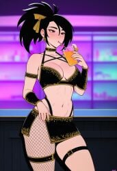 ai_generated akali bar drinking drugged_drink league_of_legends sexy_clothing skimpy_clothes
