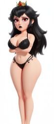 ai_generated bikini black_hair gemini goth_girl princess_peach red_eyes semi_nude super_mario_bros._(2023_film) thick_ass thick_legs thick_thighs