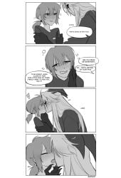 1boy1girl 1girl1boy black_and_white blush blush_lines claws comic comic_page dialogue drunk drunk_bubble drunk_female dubious_consent female_y/n french_kiss french_kissing horns kissing long-haired_male monster monster_boy page_1 pierrot_(the_freak_circus) self_insert sharp_claws size_difference text text_bubble the_freak_circus tongue_in_mouth tongue_kiss wikszet y/n yandere