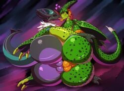 absurd_res android anthro ass balls balls_touching bat big_butt bio-android black_body cell_(dragon_ball) closed_eyes dragon_ball duo fur generation_6_pokemon genitals green_body hi_res imperfect_cell kissing klent love machine male male/male mammal nintendo noivern pokemon pokemon_(species) purple_body robot tail white_body white_fur wings