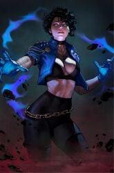 absolute_dc absolute_zatanna black_hair blue_eyes boob_focus breasts cleavage dc dc_comics female fishnet_clothing fishnets goth goth_girl gothic_girl looking_at_viewer magic magic_user magical_girl official_art short_black_hair short_hair tits_focus unkown_artist woman_focus woman_solo zatanna zatanna_zatara