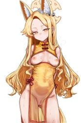 ai_assisted beautiful blue_archive breasts chinese_clothes dress fox fox_ears plushyplant seia_(blue_archive) sexy white_background