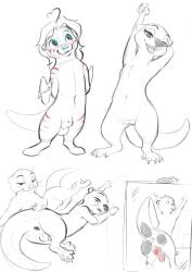 against_surface animal_genitalia anus ass ass_on_glass balls duo female genitals glass hi_res looking_at_viewer male mammal mustelid nude on_glass otter sheath skyvo sleeping smile solo standing vulva