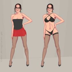 bikini black_hair club heels legs lingerie miniskirt office_clothing on_off pixel_art sagitarius sexy short_skirt stockings teacher