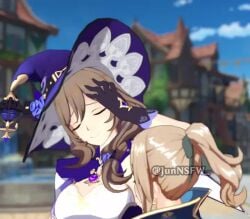 2girls animated armpit_fetish armpits arms_up bakushin_o_armpit_gif_(meme) blonde_hair closed_eyes clothed clothed_female clothed_sex female female_focus female_only funny genshin_impact green_eyes hoyoverse jean_gunnhildr jun_nsfw lesbian_couple lesbian_sex licking licking_armpit light-skinned_female lisa_(genshin_impact) mihoyo smug tagme tongue tongue_out video woman_only yuri