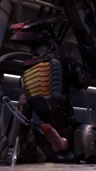 3_toes biomechanical black_body blade_wolf canid canine canis clawed_feet cybernetics facemask glistening glistening_body knife knotted_penis konami long_tail looking_at_viewer looking_down male_only metal_gear metal_gear_rising metal_gear_rising:_revengeance metal_gear_solid platinum_games pov presenting_penis quadruped robot russy sharp_claws sharp_teeth sitting solo solo_focus solo_male tail teeth weapon weapons wolf