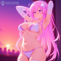 1girls 2026 adult adult_female aegis_elysium afternoon afternoon_sky ai-generated ai_art ai_generated arm_up armpit armpits arms_behind_head arms_up bed bed_sheet bedroom big_breasts bikini blushing_at_viewer blushing_female breasts cameltoe choujigen_game_neptune cleavage compile_heart female female_focus female_only hair_ornament headpiece hi_res high_quality high_res high_resolution horny hot huge_breasts hyperdimension_neptunia_the_animation idea_factory indoor indoors large_breasts lewd light naughty nepgear neptune_(series) neptunia_(series) older older_female one_eye_closed pink_bikini room seductive_look seductive_smile sexy skindentation smiling smiling_at_viewer solo solo_focus standing sunlight sunset sunshine thicc thicc_breasts thicc_thighs thick thick_breasts thick_thighs thighs tiara water watermark window windows wink winking