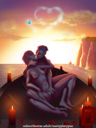 artist_upload blue_hair boat brown_hair butterfly candle chloe_price cliff fingering golden_hour heart life_is_strange lighthouse max_caulfield nastyplatypus nipple_piercing ocean pricefield self_upload short_hair smiling smiling_at_partner sunset valentine's_day water watermark yuri
