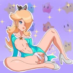 princess_rosalina super_mario_bros. super_smash_bros. nintendo nintendo_switch nintendo_ds nintendo_3ds nintendo_switch_2 nintendo_wii gamecube princess blonde_hair pose_sexy blue_eyes crown star masturbation tanga heels tits_out vagina dress_shirt wizard alexurds luma