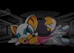 1girls 2d 2d_animation animated anthro ass ass_up bat biting_lip closed_eyes clothed clothing english_text female fingering gif mammal masturbation naughty_face open_mouth pussy r!p rouge_the_bat sega solo sonic_(series) text tongue_out torn_clothing wings