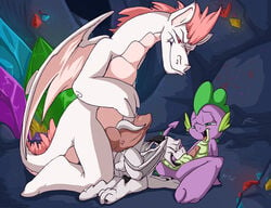 2015 all_fours anal anthro anus balls cave dragon fizzle_(mlp) friendship_is_magic fuf green_eyes group group_sex half-closed_eyes horn kneeling male male_only multiple_males my_little_pony open_mouth oral penis rimming scalie sex size_difference smooth_skin spike_(mlp) spread_legs spreading threesome tongue vein wings yaoi young