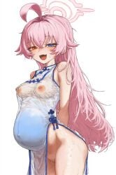 ai_assisted belly blue_archive breasts dress hoshino_(blue_archive) plushyplant pregnant pussy sexy small_breasts thighs