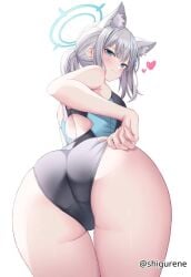 1girls 2d 2d_(artwork) 2d_artwork animal_ear_fluff animal_ears ass ass_cleavage ass_crack back bikini black_bikini black_one-piece_swimsuit black_swimsuit black_swimwear blue-eyed_female blue_archive blue_eyes blue_halo blush blush_face blushing_at_viewer blushing_female blushing_lines breasts curvaceous curvaceous_body curvaceous_female curvaceous_figure curvaceous_hips curvaceous_teen curvy curvy_ass curvy_body curvy_female curvy_figure curvy_hips curvy_teen digital digital_art digital_drawing digital_drawing_(artwork) digital_media digital_media_(artwork) drawing elbows embarrassed embarrassed_expression embarrassed_female eyebrows_visible_through_hair female female_focus female_only fingernails fingers flustered flustered_female from_below gluteal_fold grey-haired_female grey_hair groin hair_between_eyes hair_ornament halo head_tilt high_resolution highres lean_figure legs_closed legs_together long_hair looking_at_viewer looking_back looking_back_at_viewer looking_down looking_down_at_viewer median_furrow narrow_waist one-piece_swimsuit ponytail school_swimsuit shigurene shiroko_(blue_archive) shiroko_(swimsuit)_(blue_archive) shoulders sideboob simple_background slender_body slender_waist slim_waist solo standing sukumizu swimsuit swimwear thick_ass thick_butt thick_thighs thigh_gap thighs thighs_together tilted_head upper_body white_background wide_hips