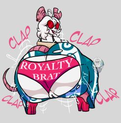 anthro ass_clapping bella_(cantonmesh) big_butt bodily_fluids bottomwear butt cantonmesh clothed clothing digital_media_(artwork) eyewear female flared_penis forbidden_pants genitals hair hi_res huge_butt hyper hyper_butt looking_at_viewer looking_back mammal murid murine open_mouth pants pattern_bottomwear pattern_clothing penis rat rear_view red_eyewear rodent simple_background solo solo_focus sweat thick_thighs torn_bottomwear torn_clothing torn_pants twerking vulva white_body white_hair wide_hips