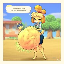 animal_crossing ankha ankha_(animal_crossing) anthro conglot digestion_noises isabelle_(animal_crossing) same_size_vore soft_vore struggling struggling_prey unwilling unwilling_prey unwilling_vore vore vore_belly
