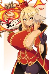 1girls au_ra big_breasts blonde_hair female female_only final_fantasy final_fantasy_xiv hi_res horns j5daigada light-skinned_female light_skin looking_at_viewer sideboob smiling smiling_at_viewer solo yellow_eyes