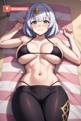 ai_generated beach_background beach_towel big_ass big_breasts big_butt bikini blush brandonsai female female_only full_body fully_clothed genshin_impact hoyoverse huge_breasts mihoyo noelle_(genshin_impact) patreon patreon_logo patreon_username pov