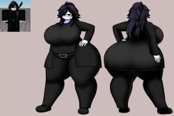 1girls belt black_hair clothed hyper hyper_ass hyper_breasts hyper_thighs jadusty1 not_porn reference_image roblox roblox_avatar robloxian tagme