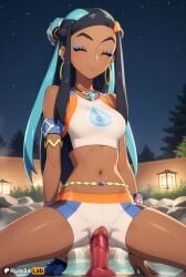 1girls ai_generated aqua_hair arm_support armlet artist_name bare_shoulders belly_chain bike_shorts bikini black_hair blue_eyeshadow blue_hair blush breasts closed_eyes closed_mouth crop_top crotch_cutout dark-skinned_female dark_skin dildo dildo_in_pussy dildo_insertion dildo_riding earrings eyelashes eyeshadow female female_masturbation game_freak gloves hair_bun hair_ornament hi_res hoop_earrings jewelry long_hair makeup medium_breasts midriff multicolored_hair navel necklace nessa_(pokemon) night nintendo object_insertion onsen outdoors patreon_username piercing pokemon pokemon_(anime) pokemon_(game) pokemon_ss pussy rule34lab sex_toy shorts single_glove single_hair_bun sky solo spread_legs star_(sky) swimsuit tankini tree two-tone_hair uncensored vaginal_insertion vaginal_masturbation vaginal_object_insertion vaginal_penetration water watermark