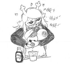 breasts cup deltarune milking moaning nipples noelle_holiday sketch unknown_artist