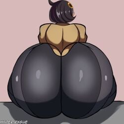 1girls black_hair bubble_butt dark_skin emma_(pokemon) emma_(pokemon_legends:_z-a) from_behind grey_background huge_ass hyperrxgue matiere_(pokemon) matiere_(pokemon_legends:_z-a) phat_ass pokemon_legends:_z-a pov_ass short_hair simple_background sitting tight_clothing