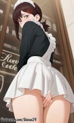 ai_generated anime_girl back_view below_view big_ass big_butt blush brown_hair chainsaw_man daxa female kobeni_higashiyama maid maid_uniform miniskirt panties patreon patreon_artist patreon_link patreon_reward patreon_url patreon_username sexy shy sitting sweat sweating sweaty