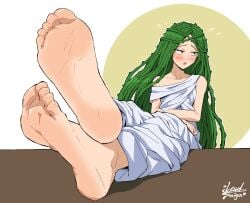 1girls absurdres barefeet barefoot big_feet blush boku_no_hero_academia embarrassed feet feet_on_table feet_up female_feet female_focus foot_fetish foot_focus green_hair ibara_shiozaki legs_crossed lewdsaiga long_hair looking_away my_hero_academia pink_soles plant plant_girl presenting_feet religious_girl shiozaki_ibara showing_feet soles soles_female soles_fetish solo_female thorns toes toga white_dress