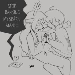 2025 2d artist_request deltarune english_text haha_jonathan,_you_are_banging_my_daughter kris_(deltarune) meme noelle_holiday saliva saliva_trail sex sketch