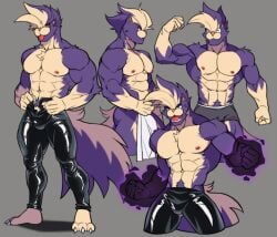 anthro anthrofied bara bara_body bara_tiddies bara_tits furry furry_male furry_only muto20002 original_character pokemon pokemon_(species) pokemon_dppt shirtless shirtless_male skuntank taking_off_pants topless topless_anthro topless_humanoid topless_male