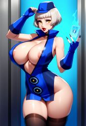 1girls adapted_costume adjusting_hat ai_generated arched_back areola areolae ass atlus backlighting bare_shoulders battle_bimbo big_ass big_breasts bimbo bimbo_body bimbo_lips bimbofication bimbofied blush breasts card choker cleavage collarbone colored_nails deep_cleavage dress elevator elizabeth_(persona) eyeshadow female fingerless_gloves frontless_outfit gloves hand_up hat huge_ass huge_breasts indoors legs_together lipstick long_nails looking_at_viewer magic makeup massive_breasts microdress microskirt nipple_bulge no_bra no_panties no_underwear novelai persona persona_3 popped_collar seductive seductive_smile short_hair silver_hair skindentation solo solo_female tented_shirt tgm101_(artist) thick_lips thick_thighs thighhighs thin_waist wide_hips yellow_eyes