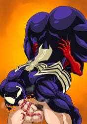 absurd_res alien alien_humanoid ass ball_lick balls big_breasts big_butt big_muscles bottomless bottomless_human bottomless_male breasts clothed clothing duo emblem empty_eyes erection fellatio female genitals hi_res human human_on_humanoid humanoid humanoid_genitalia humanoid_penis interspecies licking long_tongue male male/female mammal marvel muscular not_furry oral penile penis pubes ryosuart sex she-venom sound_effects spider-man_(character) spider-man_(series) symbiote text tongue tongue_out tonguejob venom_(marvel)